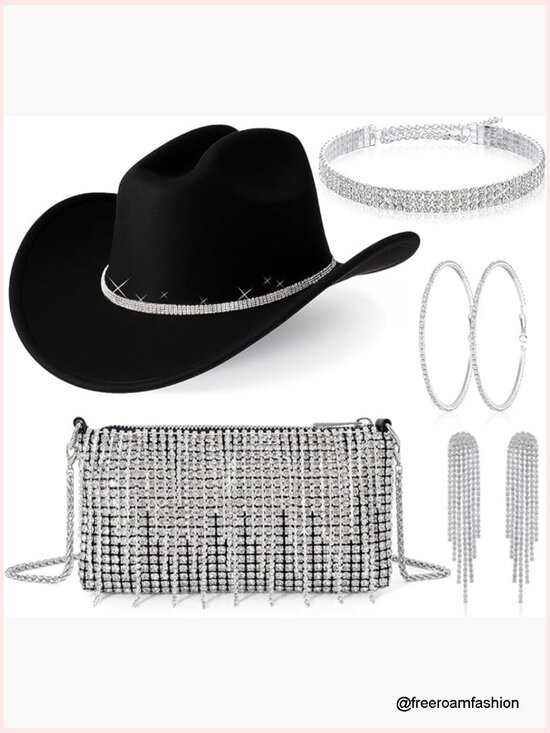 Rhinestone Cowgirl Hat Purse Set Halloween Party Accessory main image 5
